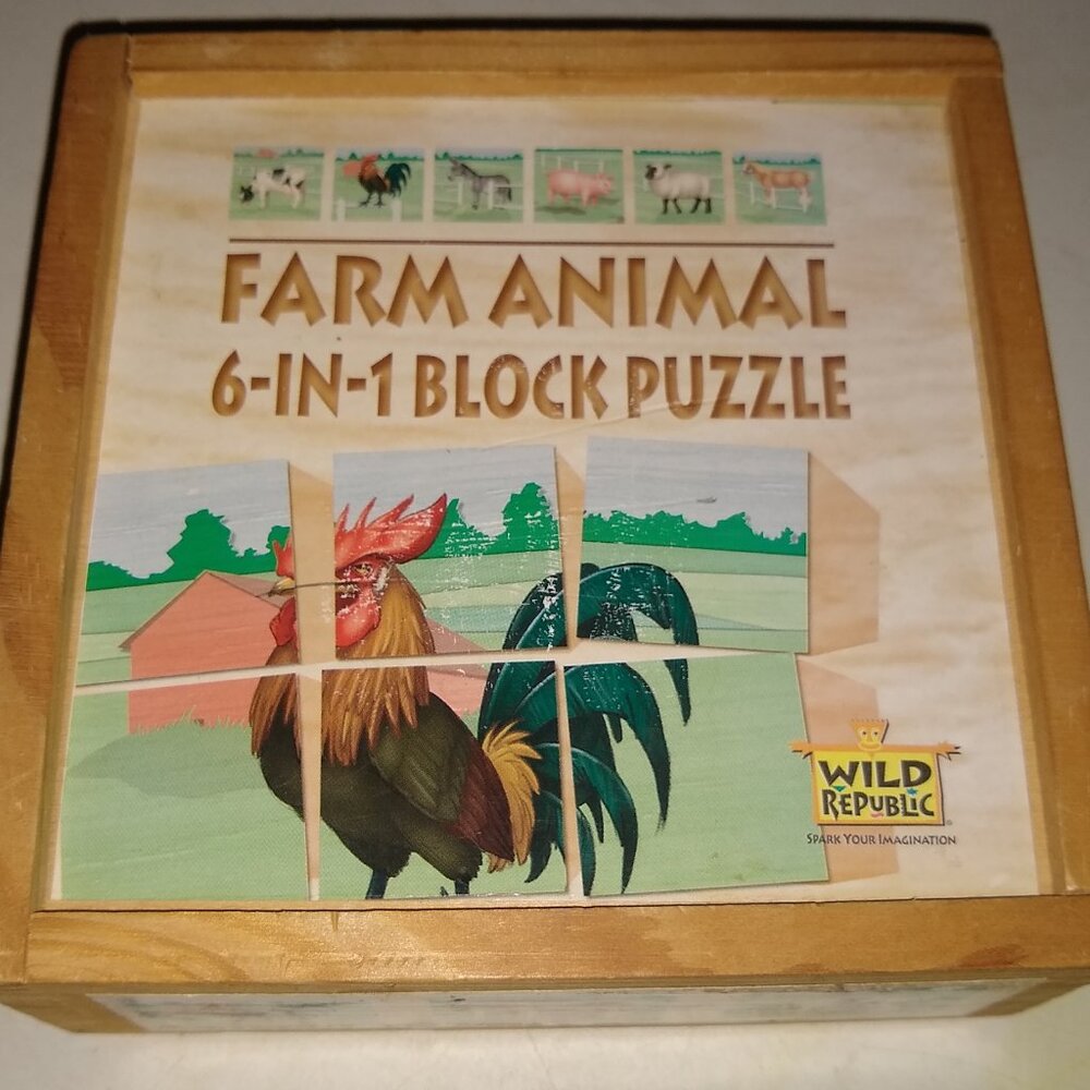 Wild Republic Animal Farm Animal 6 in 1  block puzzle Used